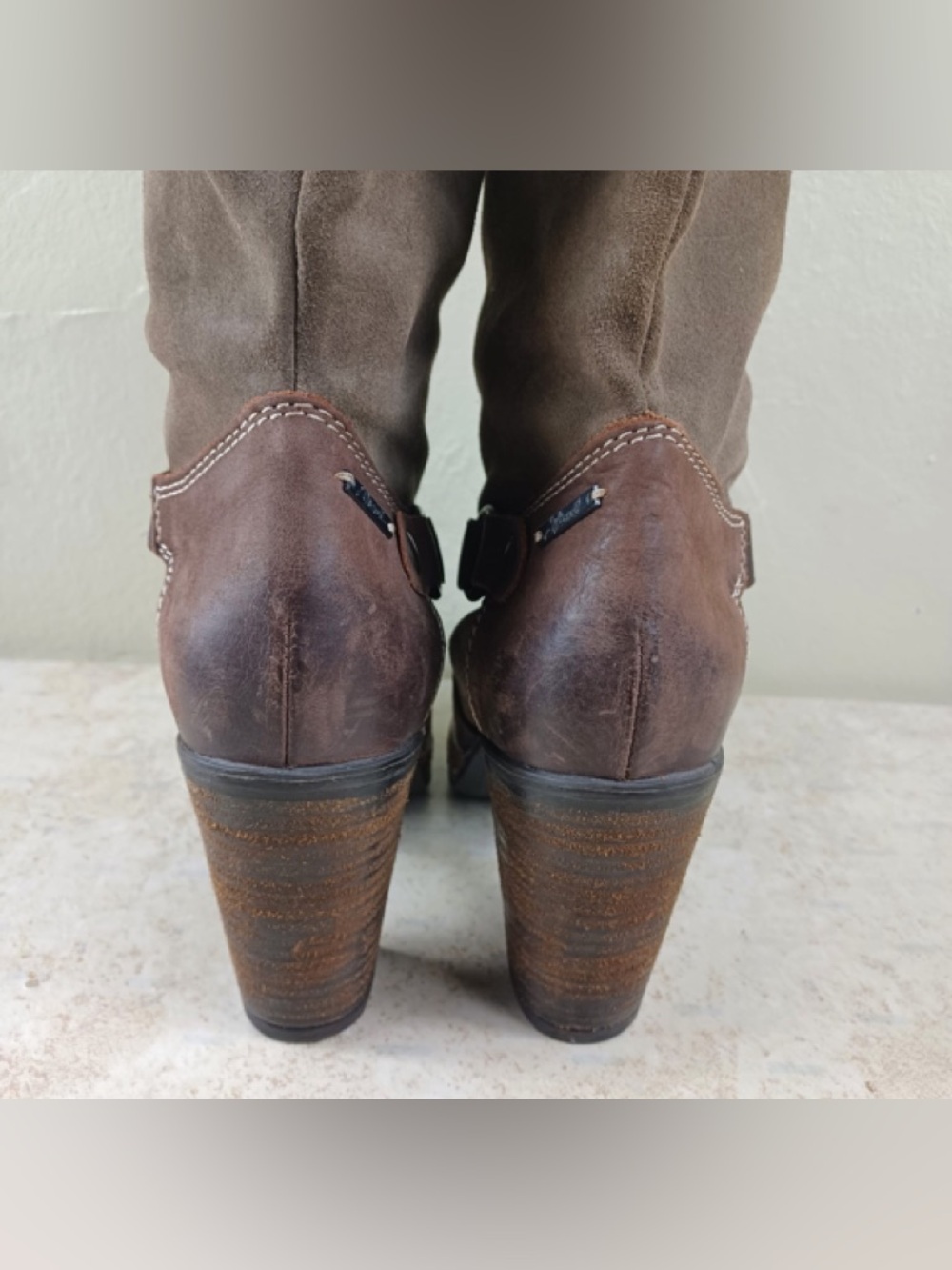 Women's Tall Suede Brown Heeled Boots - Picture 5 of 12
